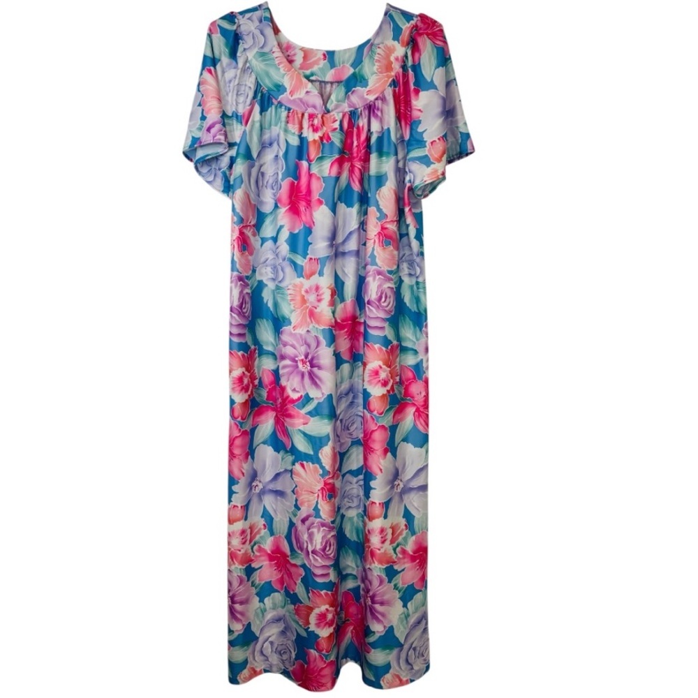 VINTAGE Just For Women Floral Pattern Scoop Neck Maxi Dress Size XL
